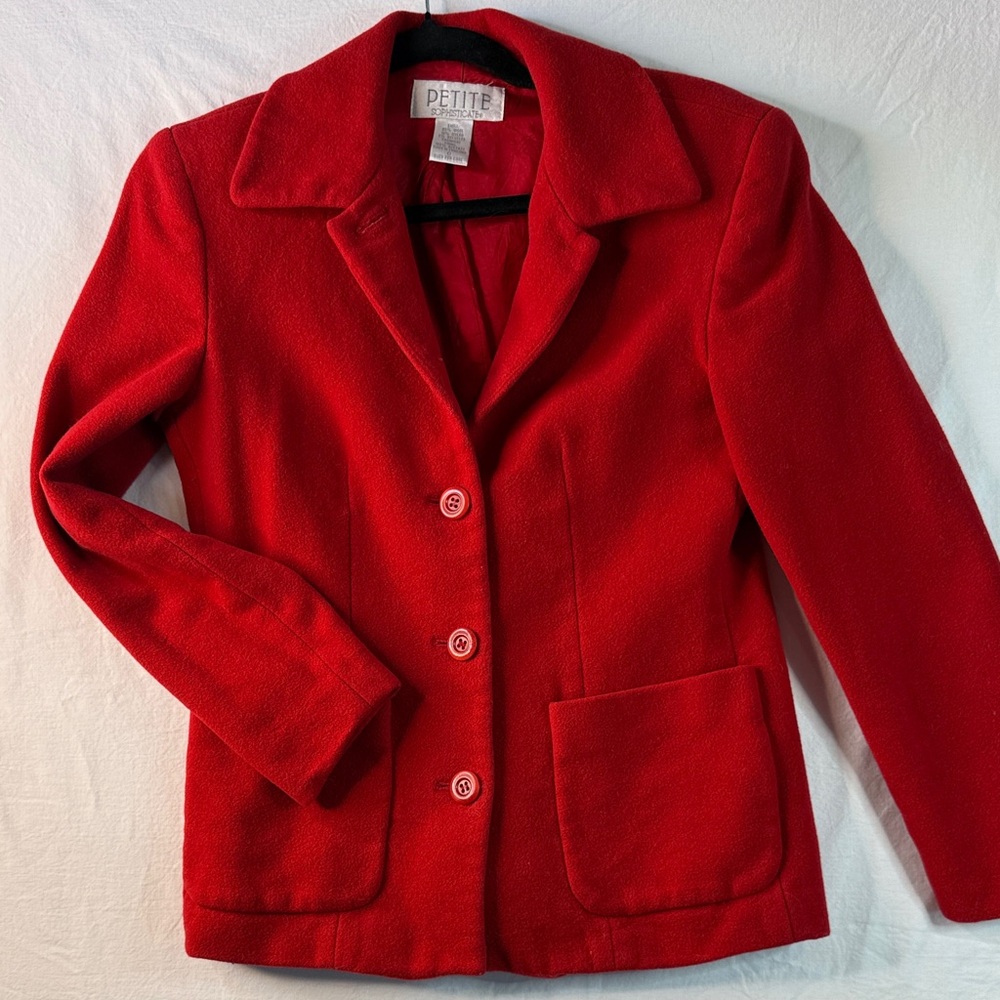 Petite Sophisticate Red Tailored Wool-Blend Blazer